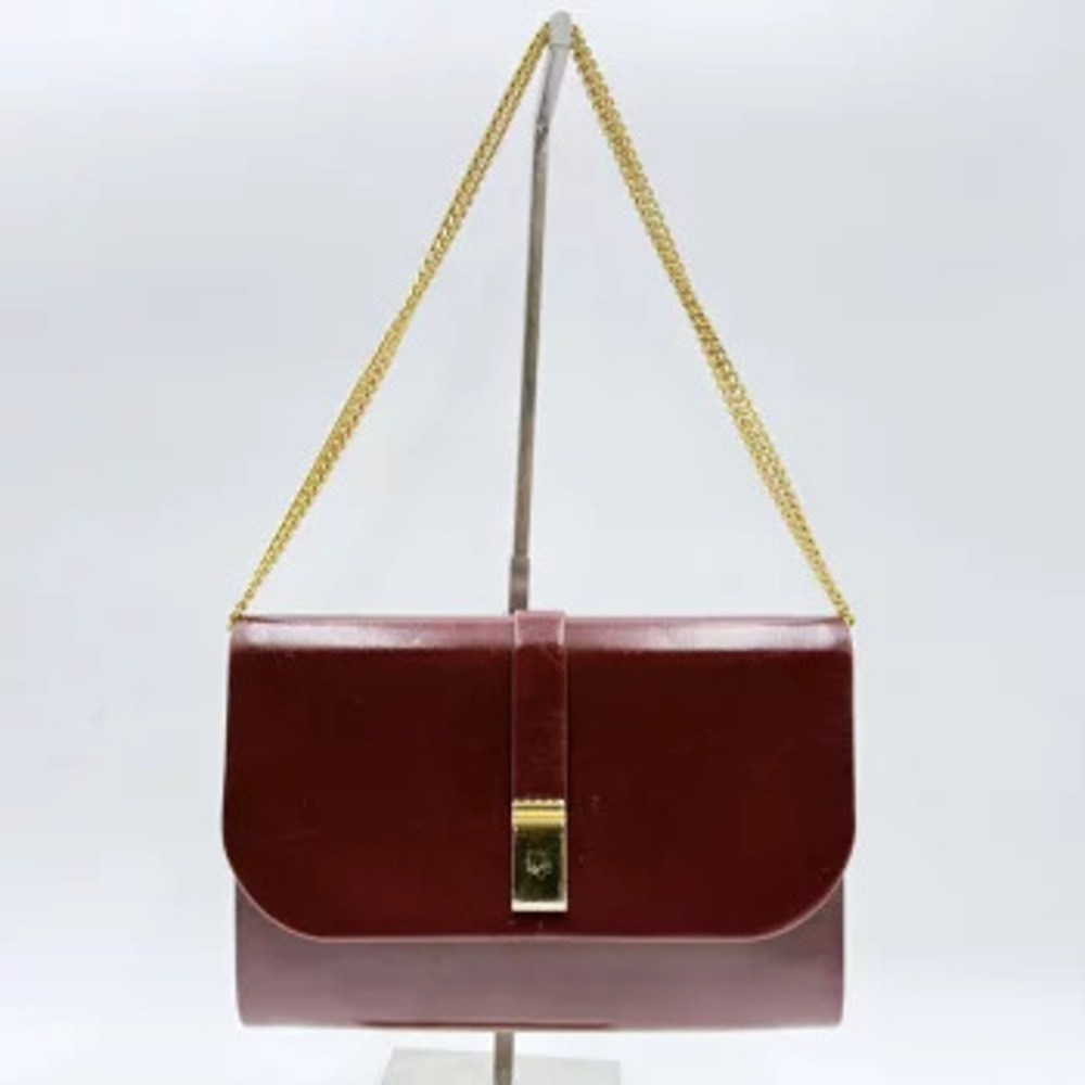 Christian Dior Leather Chain Shoulder Bag Bordeaux Purple